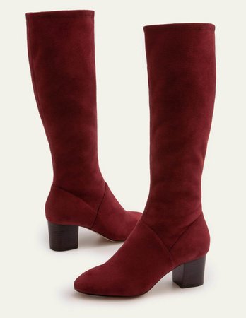 Round Toe Stretch Boots - Maroon | Boden US