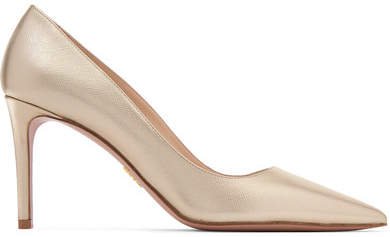 Metallic Textured-leather Pumps - Gold