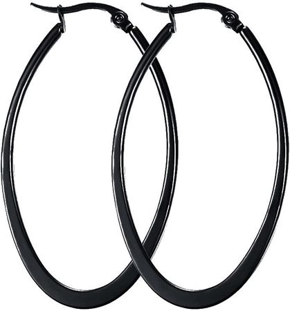 Amazon.com: MengPa Oval Hoop Earrings for Women Stainless Steel Black Plated Lightweight Jewelry US1281B: Clothing, Shoes & Jewelry