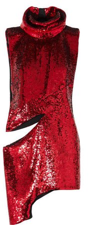 Halpern - Asymmetric Cutout Sequined Tulle Mini Dress - Red