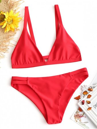 [50% OFF] [POPULAR] 2020 Ladder Cut Cami Ruched Bikini In RED | ZAFUL