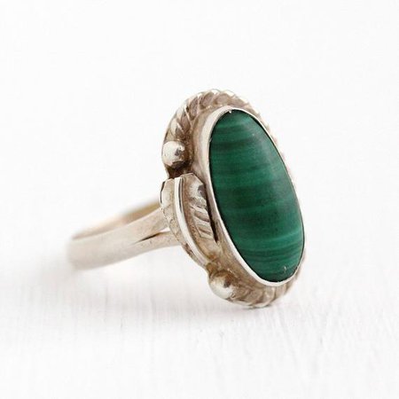 Sale Vintage Malachite Ring Sterling Silver Banded Oval | Etsy