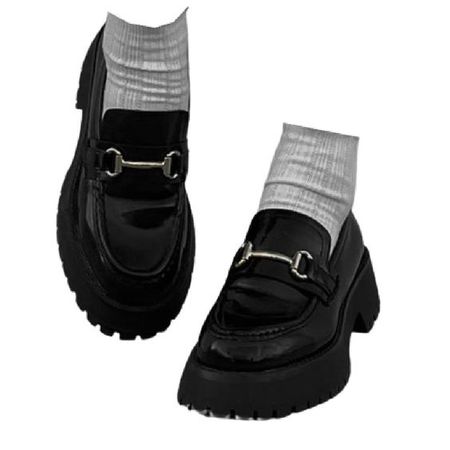 white ankle socks black chunky platform loafers shoes png