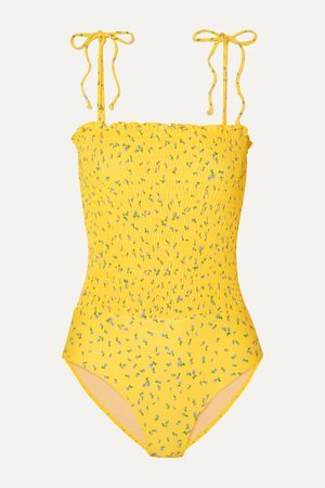 Yellow Anja shirred floral-print swimsuit | Faithfull The Brand | NET-A-PORTER