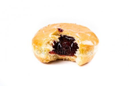 A frosted jelly filled donut with a bite out of it — Stock Photo © Ecummings00 #134789370