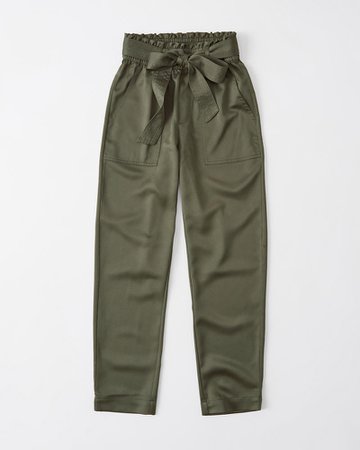 Womens Satin Belted Taper Pants | Womens Bottoms | Abercrombie.com