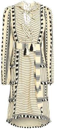 Fringe-trimmed Embroidered Striped Cotton-gauze Dress