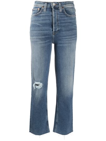 Shop blue RE/DONE high-rise bootcut jeans with Express Delivery - Farfetch