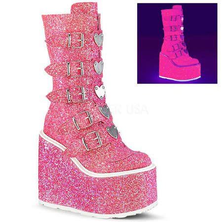 Pink Glitter Glow In The Dark Heart Cyberpunk/goth Platform Boots