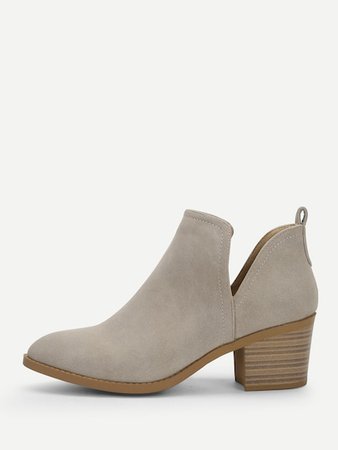 V Cut Design Faux Suede Western Ankle Boots | SHEIN