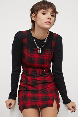 Pinafore dress - Red/Black checked - Ladies | H&M GB