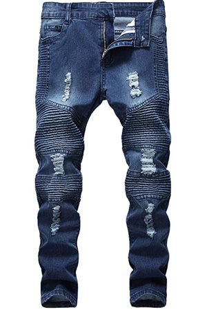 Amazon.com: Wedama Boy's Distressed Moto Biker Skinny Ripped Wrinkled Stretch Fit Denim Jeans Pants Light Blue 6: Clothing