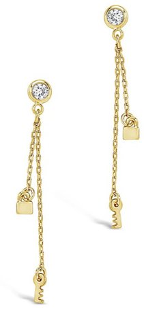 Gold Lock&Key Dangle Stud Earring