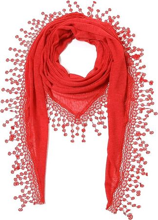 Cindy & Wendy Lightweight Triangle Floral Fashion Lace Fringe Scarf Wrap for Women (SSLS-White) at Amazon Women’s Clothing store