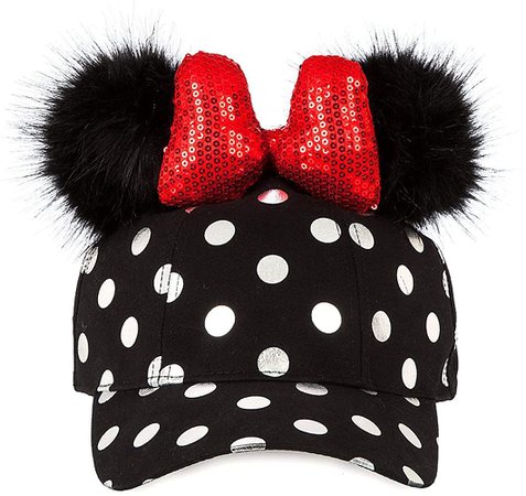 Disney Minnie Mouse Polka Dot Pom Pom Baseball Cap with Bow Black at Amazon Men’s Clothing store