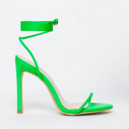 Shayla Neon Green Lycra Lace Up Stiletto Heels