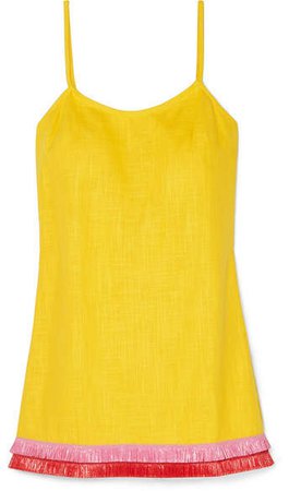 STAUD - Sonny Fringed Linen-blend Mini Dress - Yellow