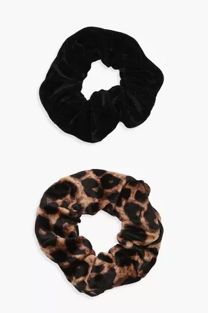 2 Pack Leopard Print Velvet Scrunchie | Boohoo