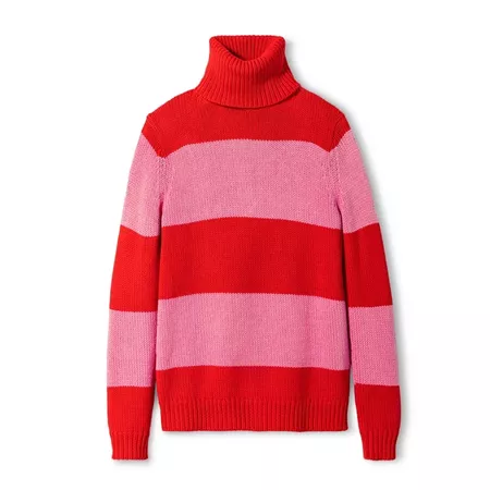 Women's Striped Long Sleeve Turtleneck Pullover Sweater - Isaac Mizrahi For Target Red/Pink : Target
