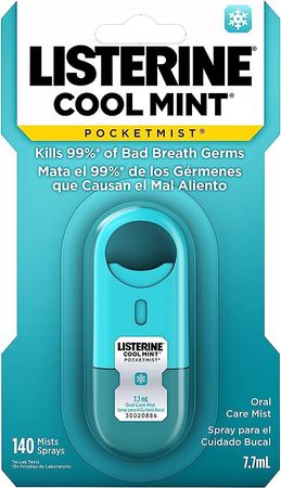Amazon.com : Listerine Cool Mint Pocketmist, Oral Care Mist for Fresh Breath, Non-Aerosol Sugar-Free Minty Bad Breath Refresher Spray to Kill 99% of Bad Breath Germs, Portable, Cool Mint Flavor, 7.7 mL : Health & Household