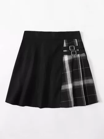 Spliced Plaid Pleated Skirt | ROMWE USA
