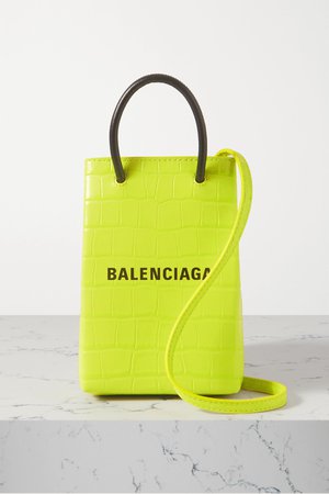 Lime green Shop croc-effect leather shoulder bag | Balenciaga | NET-A-PORTER