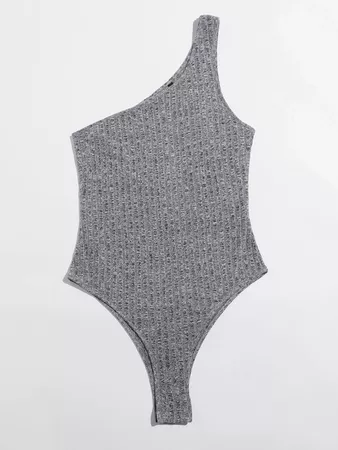 One Shoulder Rib-knit Bodysuit | SHEIN USA grey