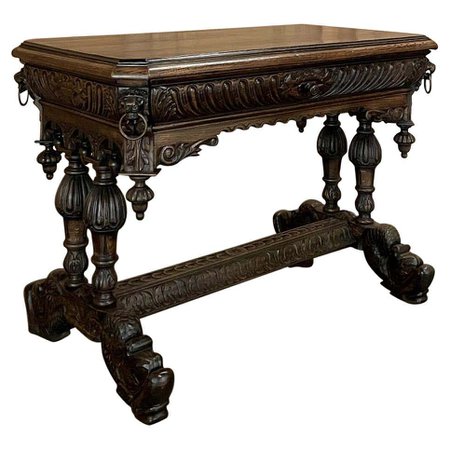 19th Century French Renaissance Writing Table with Dolphins For Sale at 1stDibs