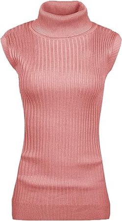 v28 Women Sleeveless High Neck Turtleneck Stretchable Knit Sweater Top at Amazon Women’s Clothing store