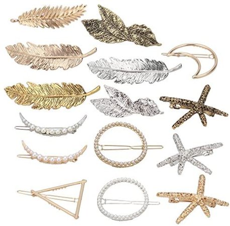Amazon.com : Jaciya 15 Pcs Hair Clips for Women - Minimalist Dainty Hair Clips for Women Hollow Geometric Alloy Hairpin Clamps Pearl hair clips,Starfish, Leaf, Circle, Triangle and Moon Gift for Thanksgiving : Beauty & Personal Care