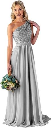 Amazon.com: BOLENSYE One Shoulder Bridesmaid Dresses Long Chiffon Lace Formal Evening Party Gown with Pockets : Clothing, Shoes & Jewelry