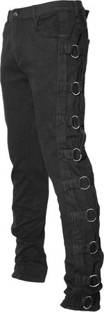 Black denim metal ring pants