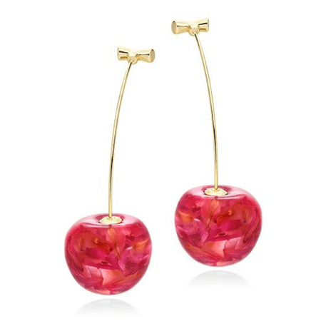 Traverse Cherry Fruit Dried Flower Stem Drop Statement Earrings in Red