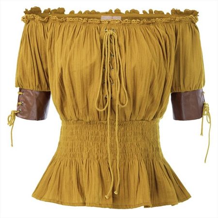 Golden Rod Belle Poque Women's Vintage Blouse Retro Steampunk Top Victorian Half Sleeve Off Shoulder Shirts Korean Sweet Loose Clothes | Vampal Dresses