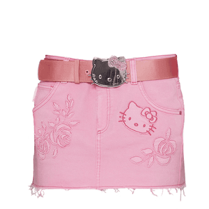 BLUMARINE X HELLO KITTY Jeans Mini Skirt In Printed Cotton Hello Kitty