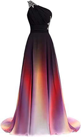 Amazon.com: ANGELA One Shoulder Ombre Long Evening Prom Dresses Chiffon Wedding Party Gowns AsPicture14: Clothing