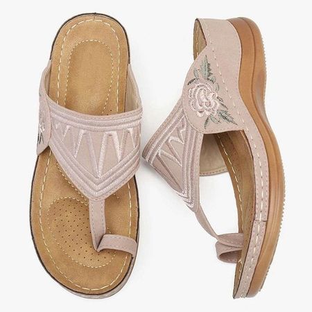 Summer Women's Flip-Foot Embroidered Sandals Slippers Open Toe Casual Floral Wedge