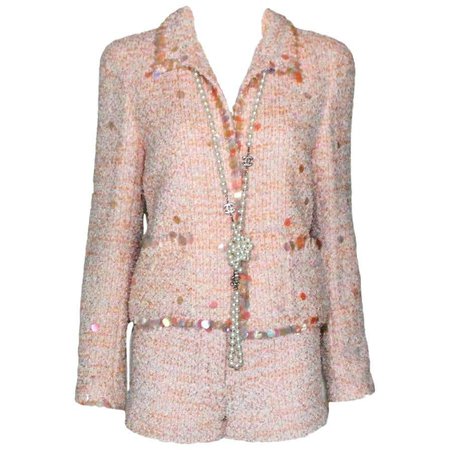 Stunning Chanel Fantasy Tweed Sequins Hot Pants Shorts Suit with CC Logo Buttons For Sale at 1stdibs