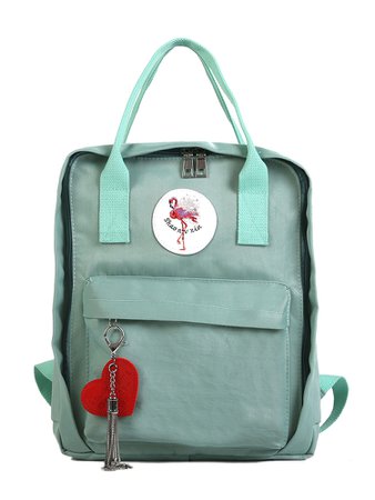 Flamingos Embroidered Backpack With Heart Charm