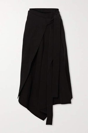 Roxane Asymmetric Pleated Woven Wrap Skirt - Black