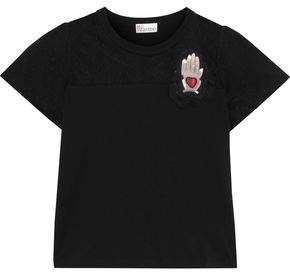 Point D'esprit-paneled Appliqued Cotton-jersey T-shirt