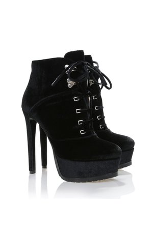 'Rhapsody' Black Velvet Platform Ankle Boots - Mistress Rocks