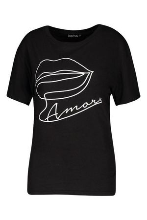 Tall Amore Lips Slogan T-Shirt | Boohoo