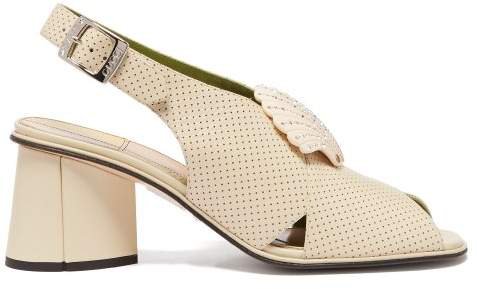 Shell Embellished Leather Slingback Sandals - Womens - Cream
