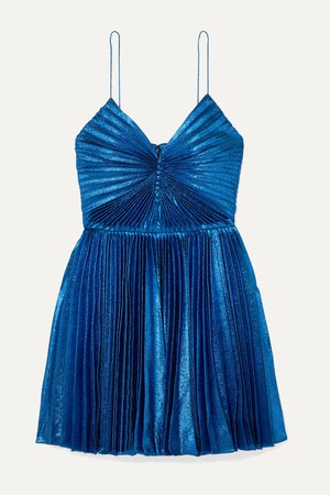 Blue Pleated silk-blend lamé mini dress | SAINT LAURENT | NET-A-PORTER