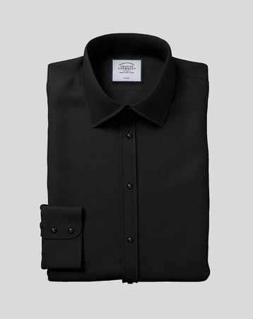 Classic Collar Non-Iron Poplin Shirt - Black | Charles Tyrwhitt
