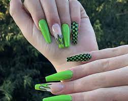 green and black nails - flames