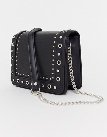 Pimkie studded cross body bag with chain strap in black | ASOS