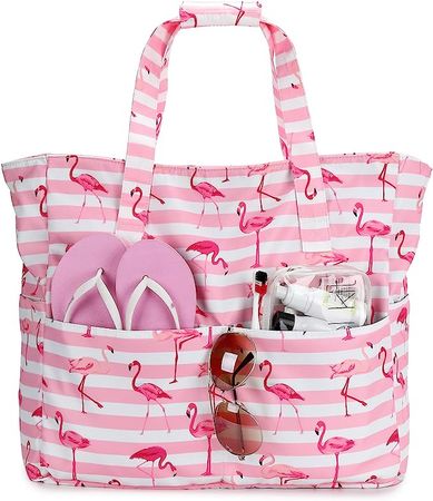 LEDAOU Beach Bag Waterproof Sandproof Women Tote Bag Pool Bag with Zipper for Gym Grocery Travel with Wet Pocket, Pink Flamingo, Large, Beach Bag : Amazon.com.au: Clothing, Shoes & Accessories