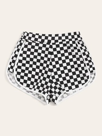 Checkered Contrast Trim Elastic Waist Shorts | ROMWE